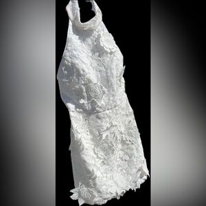 White Floral Lace Halter Dress